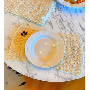 Vintage Handmade Placemat Table Set Cream Floral Detail Boho Neutral Cottage